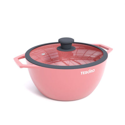 Кастрюля 4л с крышкой с силиконовым ободом Tesoro Florence Induction total pink