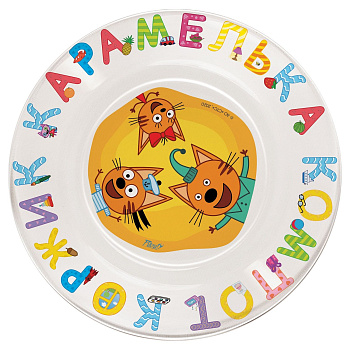 Тарелка 20см стекл. "Три кота" Цифры/Буквы