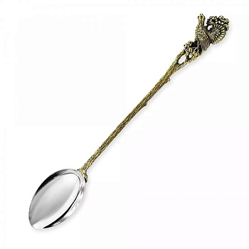 Ложка для размешивания кофе "Глухарь" 18см латунная с посеребренным яблочком Ложка для размешивания кофе "Глухарь" 18см латунная с посеребренным яблочком