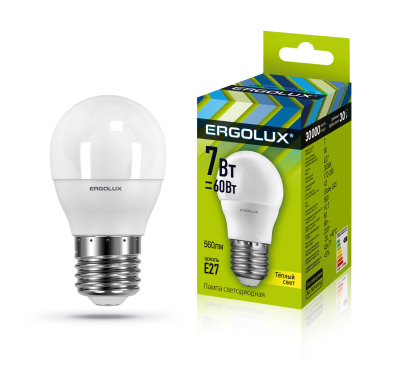 Электрическая лампа светодиодная Ergolux LED-G45-7W-E27-3K Шар 7Вт 3000K 220-240В 560лм