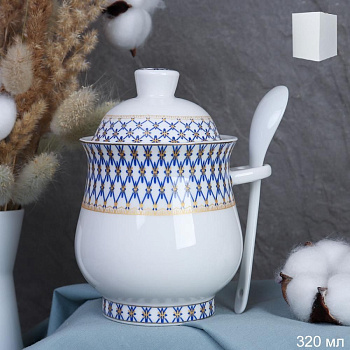 Сахарница 320 мл с ложкой Сеточка