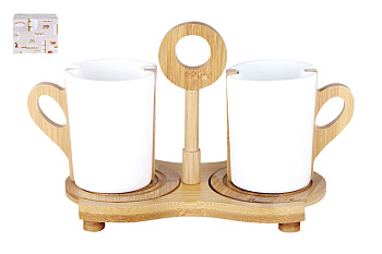 Набор кружек 2шт. 350мл на бамбуковой подставке