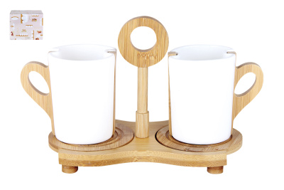 Набор кружек 2шт. 350мл на бамбуковой подставке