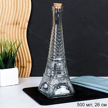 Бутылка штоф 500мл Эйфелева башня с бамбуковой пробкой 26см