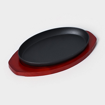 Сковорода чугунная «Овал» 26.5х16.5см на деревянной подставке Сковорода чугунная «Овал» 26.5х16.5см на деревянной подставке