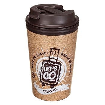 Термостакан с клапаном и декором "travel" 350мл коричневый