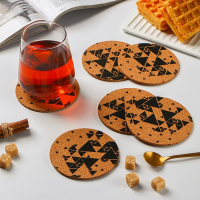 Набор подставок под горячее «Треугольники» 6шт.  d10см пробка