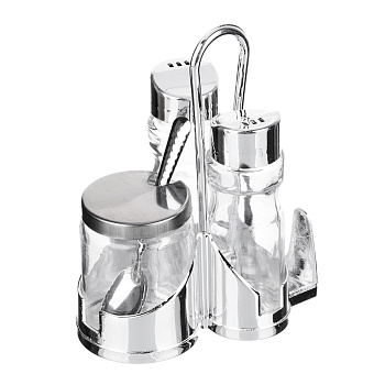 Набор для соли, перца и горчицы с салфетницей 5пр. стекло/пластик/металл h13см