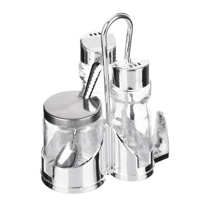 Набор для соли, перца и горчицы с салфетницей 5пр. стекло/пластик/металл h13см