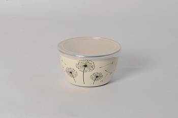 Миска эмал. с пласт. крышкой "Одуванчик" 1.1л 14см Миска эмал. с пласт. крышкой "Одуванчик" 1.1л 14см
