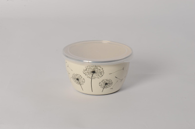 Миска эмал. с пласт. крышкой "Одуванчик" 1.1л 14см