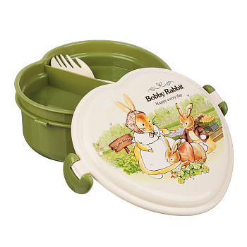 Ланчбокс в форме сердечка "Зайчата" тарелка ложка-вилка 500мл 13.5х16см пп Ланчбокс в форме сердечка "Зайчата" тарелка ложка-вилка 500мл 13.5х16см пп