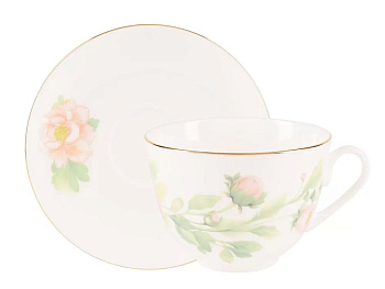 Чашка с блюдцем 250мл "Нежный пион (зеленый)" ф.Весенняя - 2 кост. фарфор Чашка с блюдцем 250мл "Нежный пион (зеленый)" ф.Весенняя - 2 кост. фарфор