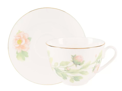 Чашка с блюдцем 250мл "Нежный пион (зеленый)" ф.Весенняя - 2 кост. фарфор