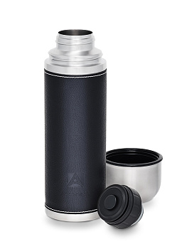 Термос в кожаной оплетке чёрный 700мл 26ч горло 44мм пробка кнопка