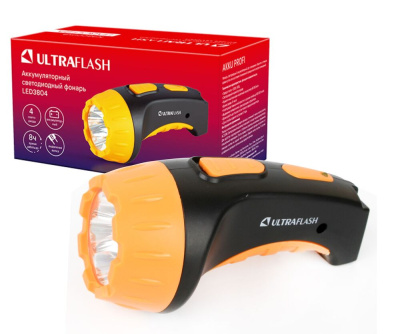 Фонарь аккумуляторный 220В Ultraflash LED3804   черный/желтый  4 LED SLA 15лм