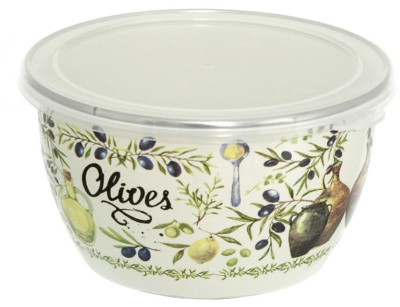 Миска эмал. с пласт. крышкой "Олива" 1.75л 16см