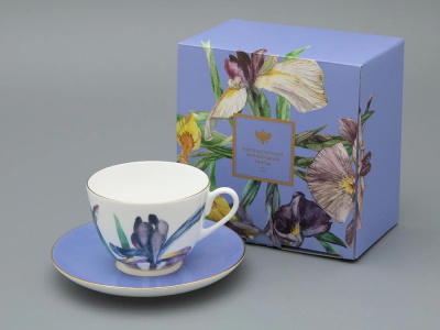 Набор подарочный чашка с блюдцем пара чайная 250мл "Аметистовое пламя синий"  ф.Весенняя-2  под.уп.