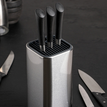 Подставка для ножей и ножниц 10*10*23см "Металлик" нерж.