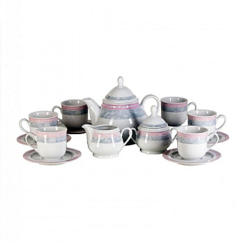 Сервиз чайный "Яна" 17/6 "Серый мрамор с розовым кантом"