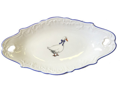 Блюдо овальное с ручками 25см Рококо  "Гуси"
