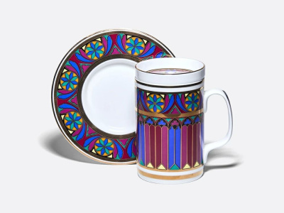 Бокал с блюдцем и  крышкой 390мл Готический 7 набор в под.уп. ф.Топ