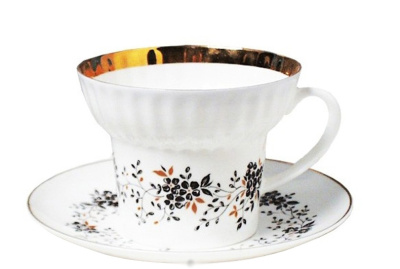 Чашка с блюдцем "волна.Тонк.веточ." 130мл костяной фарфор
