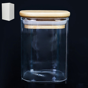 Банка квадратная бамбуковая крышка 200мл 6.5*8см