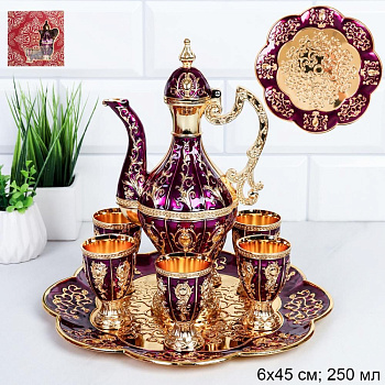 Набор коньячный  200 30мл Золото Пурпур плоский поднос