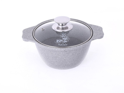 Кастрюля 1л "Светлый мрамор" с антипр.покр., стекл.крышка