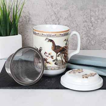 Кружка для заваривания чая с ситом "Павлин бежевый"  280мл