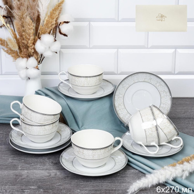 Набор чайный 12пр  270мл Цветочный орнамент тонкостенный