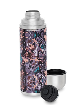 Термос в кожаной оплетке хаки 1л 28ч горло 44мм пробка кнопка