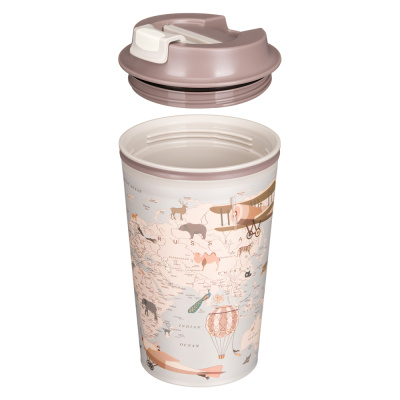 Термостакан с клапаном и декором "карта" 350мл светло-бежевый