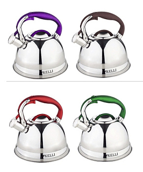 Чайник мет. 3л силик.ручка зелен., коричн., красн., фиолет. Чайник мет. 3л силик.ручка зелен., коричн., красн., фиолет.