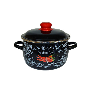 Кастрюля эмал.  "Chilli" 2л сфер. Кастрюля эмал.  "Chilli" 2л сфер.