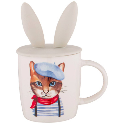 Кружка с силиконовой крышкой "Котомания" 380мл под.уп.