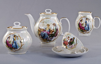 Сервиз чайный 15пр. тонкост.  ф.белый лебедь "Прогулка в усадьбе"