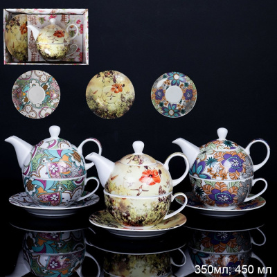 Набор чайный 3пр чайник, кружка, блюдце  350 450мл  микс