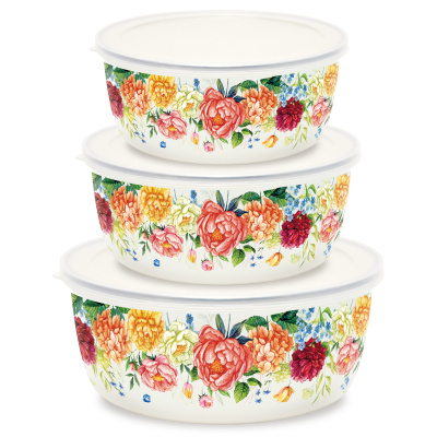 Набор мисок 3пр Peonies пластик. крышки 14/16/18см 0.8/1.2/1.8л