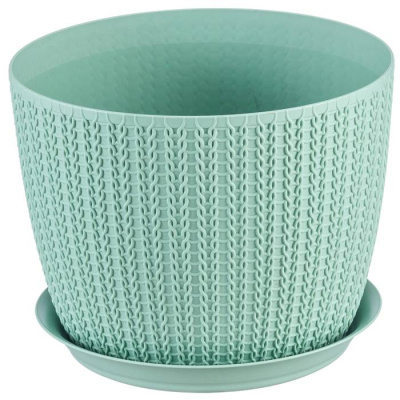 Кашпо 1.9л ВЯЗАНИЕ Фисташковый D155мм с подставкой