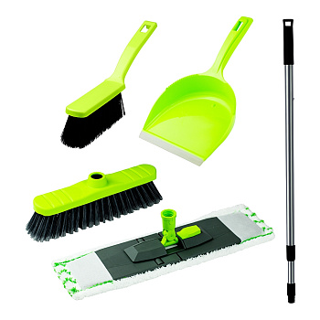 Набор для уборки 6пр: телеск. рукоятка,  швабра, 2 насадки, совок, щетка, щетка-сметка