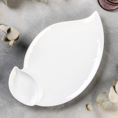 Блюдо с соусником «Классика.Лист» 33.5x20см фарфор