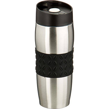 Термокружка  400мл 6ч  черная силиконовая вставка кнопка стоппер