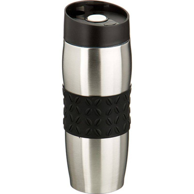 Термокружка  400мл 6ч  черная силиконовая вставка кнопка стоппер