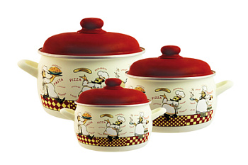 Набор эмал. 3пр.  дек.2327 ПОВАРА:  2.2, 4л, 5.3л Набор эмал. 3пр.  дек.2327 ПОВАРА:  2.2, 4л, 5.3л