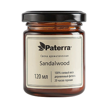 Свеча ароматическая 20ч стекл. банка дерев. фитиль аромат Sandalwood 120мл