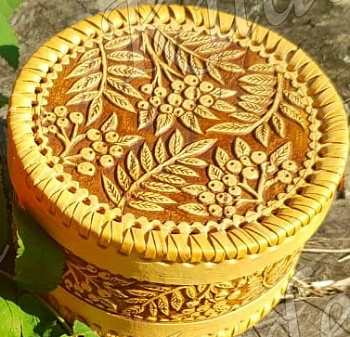 Шкатулка шитая круглая Рябинка 14*14*8см