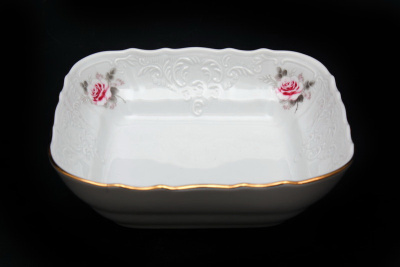 Салатник квадратный 16см "Бледные розы, отводка платина"