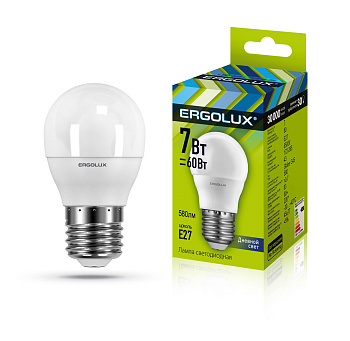 Электрическая лампа светодиодная Ergolux LED-G45-7W-E27-6K Шар 7Вт  6500K 560лм 220-240В